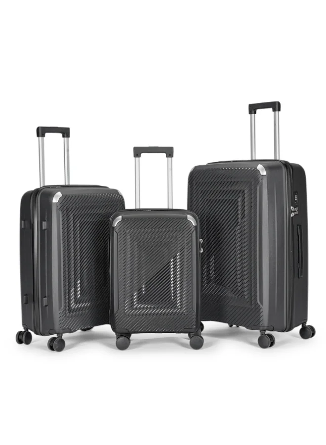 ليمرا طقم شنط سفر مكون من 3 حقائب أمتعة بعجلات و بتصميم صلب وقوي مصنوع  من مادة البولي بوربلين لون رمادي غامق